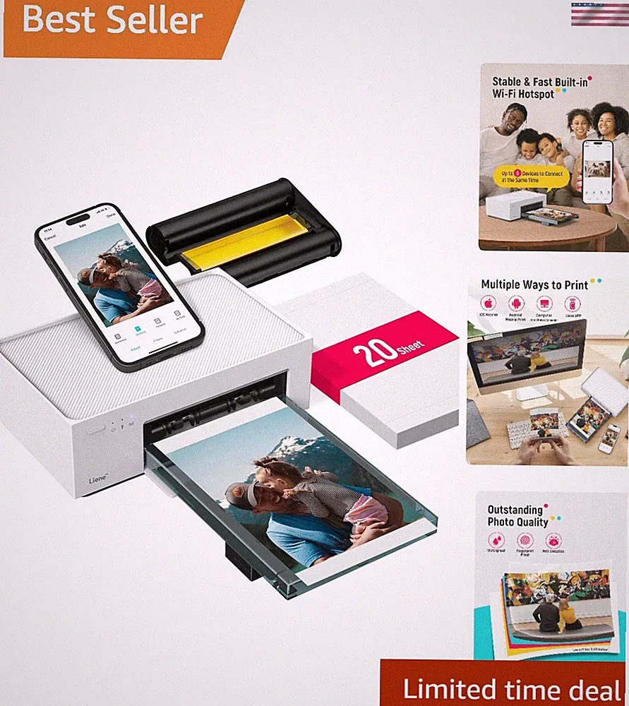 4x6'' Photo Printer, Wi-Fi, 20 Sheets, Full-Color, Instant Printer for iPhone...