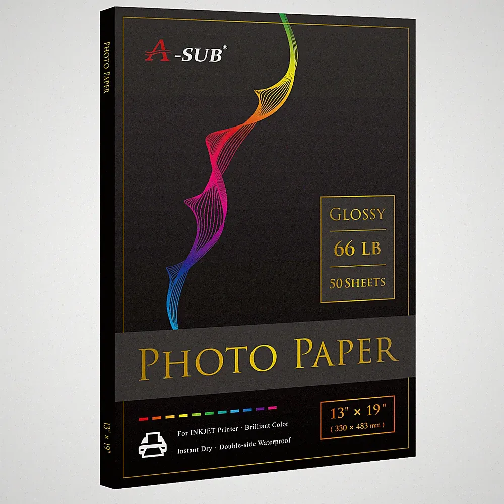 A-SUB Premium Photo Paper 13x19 Glossy 66 lb Waterproof Inkjet Printer A3+ 50 Ct