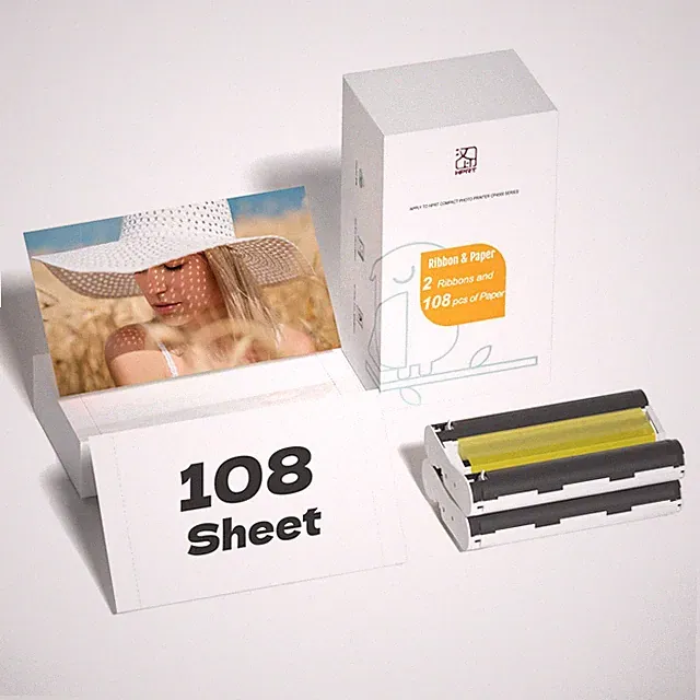 CP4100/CP4000L 4X6 Photo Printer Paper 108 Sheets and 2 Ribbons, for HPRT CP4...