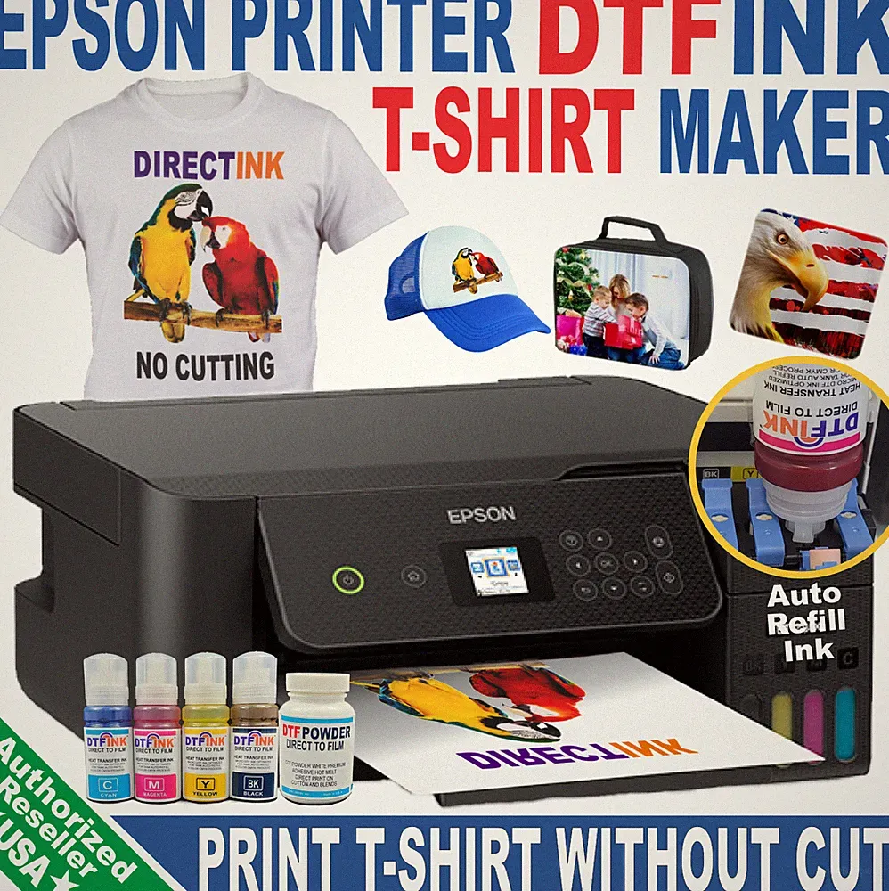 Epson Printer with DTF ink for Heat Printing Transfer T-Shirt Maker Bundle Kit